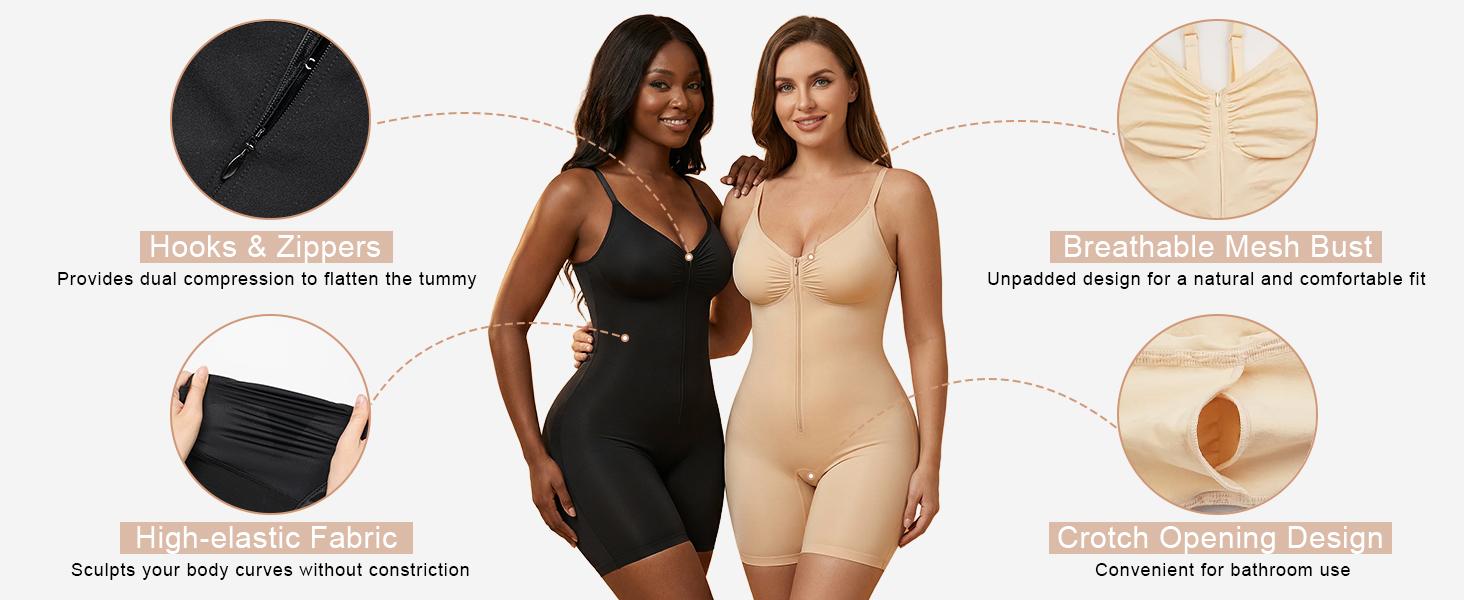 SHAPERX Shapewear for Women Tummy Control Bodysuits Zip-Up Comfort Ultra Stretch Fabric Customizable Fit Breathable Mesh Design Comfortable Fit