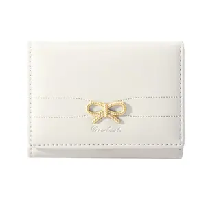 Sunwel Fashion Girls’ Small Wallet – Cute Coquette Bow Card Holder with ID Window, Aesthetic Purse for Women (Cream)