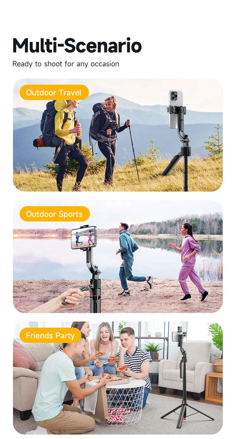 Auto Face Selfie Stick 360° Rotatable Tripod for iPhone One Click Pop Up Gesture Control Handheld Stabilizer Detachable Phone Holder Multifunctional Remote Control 68.9 inches Smartphone Camera Accessories