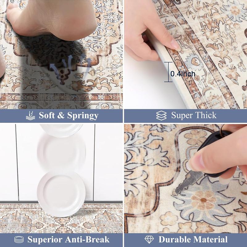 LOKHOM Boho Kitchen Mats 2 Counts Set Comfortable Soft Non-Slip Waterproof Rug 20"x31.5+20"x48" PVC Material Easy Maintenance Durable Design for Busy Households