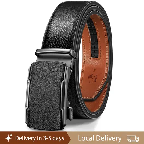 RYNEOCES Men's Ratchet Belt - Genuine Cow Hide Leather with Ratchet-Adjust Matte Buckle, Low-Key Luxe for Dress & Casual Wear, Unique Gifts for Him, Men's Accessories