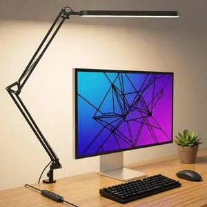 LED Desk Lamp with Clamp,Adjustable Swing Arm Desk Lamps for Home Office,Dimmable Tempering Eye Care Desk Light Bright Modern Led Table Lamp for Nail Tech Architect,Flexible Tall Task Table Light
