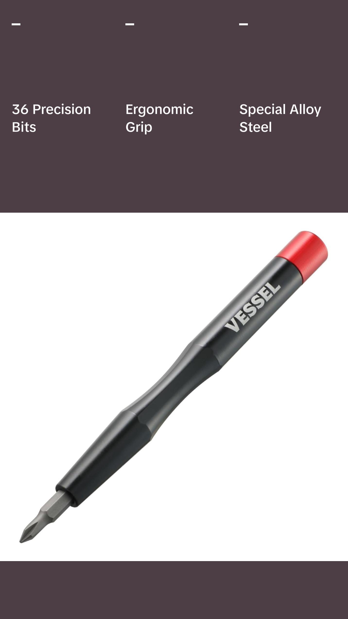 Vessel Tools 9836 Precision Screwdriver & Interchangeable Bit Set, 36 Pc.