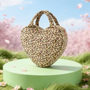 Gloveleya Plush Leopard Heart Handbag for Girls, Soft Spring Leopard Print Purse, Perfect Easter Gift & Easter Egg Hunt Bag for Toddler Girls Age 2 to 6, Stylish Holiday Accessories