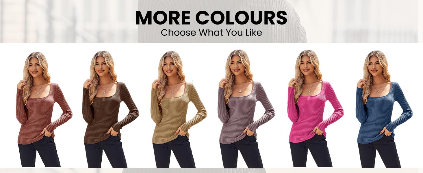 Women's Super Soft Stretchy Ribbed Knit Sweater Square Neck Long Sleeve Slim Fitted Tunic Top for Fall Winter Essential Casual Outfit