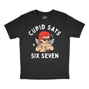 Youth Funny T Shirts Cupid Says Six Seven Sarcastic Viral Valentines Day Tee For Kids Funny T Shirts Love Tops for Kid Funny Meme Short Sleeve Novelty Tees for Kids Black -