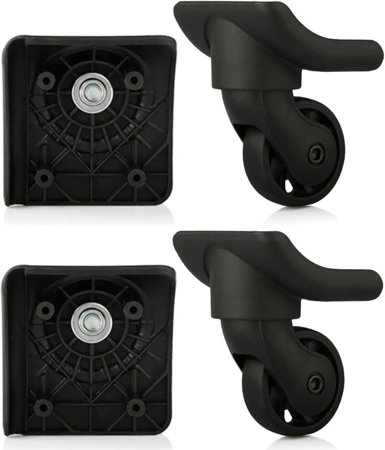 4pcs PVC+Metal Replacement Luggage Spinner Wheels, 360-Degree Swivel Casters with Synthetic Rubber, 4 Mounting Holes, 4.1cm Pitch, Easy DIY Installation, Maximum Stability, Silent Spin for Travel Trolley Luggage Repair, Manufacturer Warranty, Spinner Whee