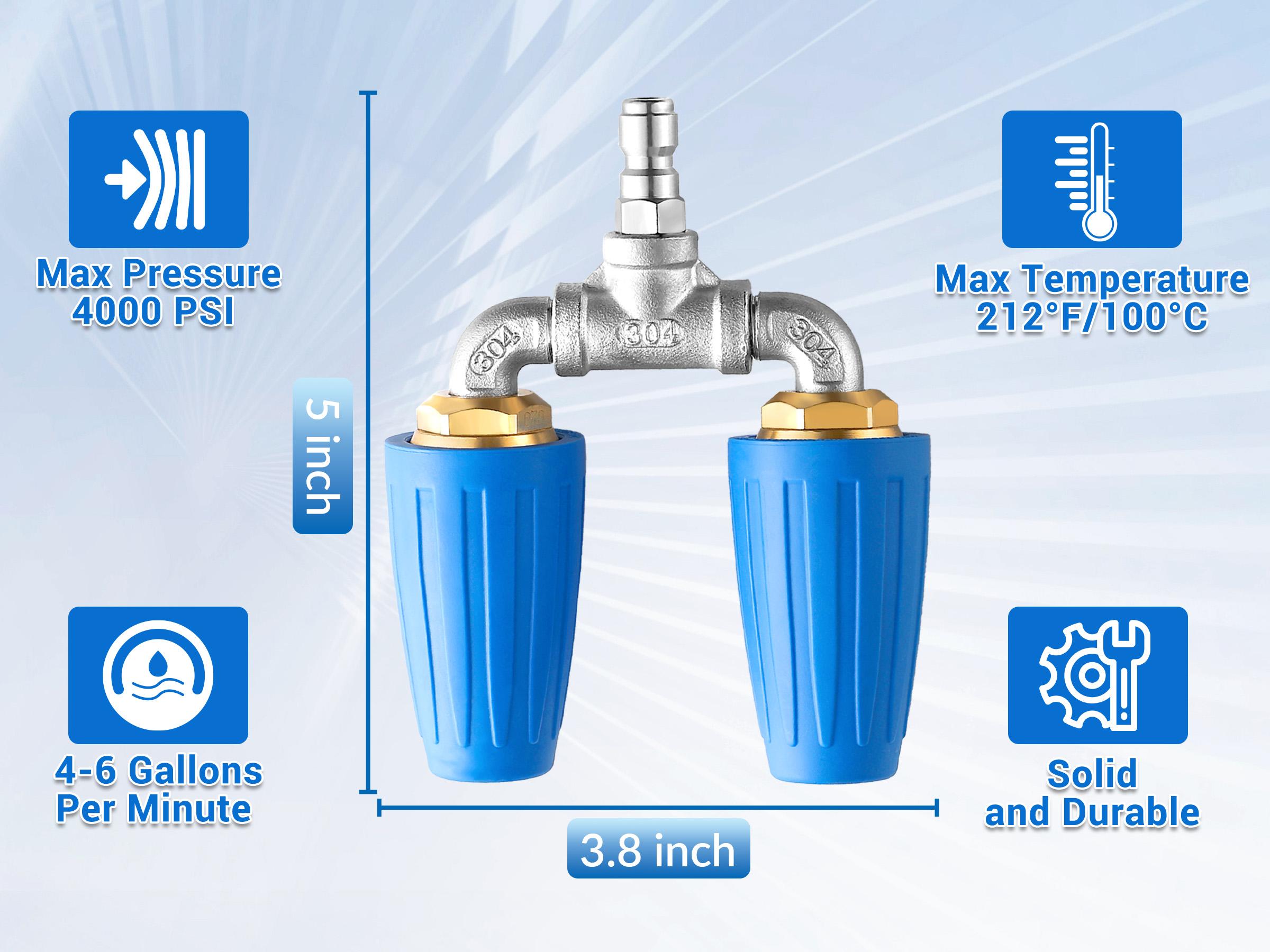 EASYBRO Dual Turbo Nozzle Pressure Washer, Double 360° Rotating Turbo Nozzle for Power Washer, 1/4" Quick Connect Twin Turbo Nozzle Tip, 4000 PSI, 4-6 GPM, 2.0 Orifice