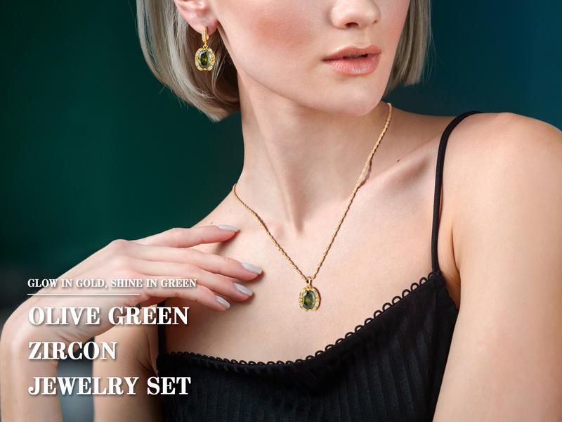 Holylegend Olive Green Zirconia Marlu Jewelry , 18K Gold Plated Necklace , Sterling Silver Chain Jewelry Gifts ，Necklaces for Women-Official Elegant Premium