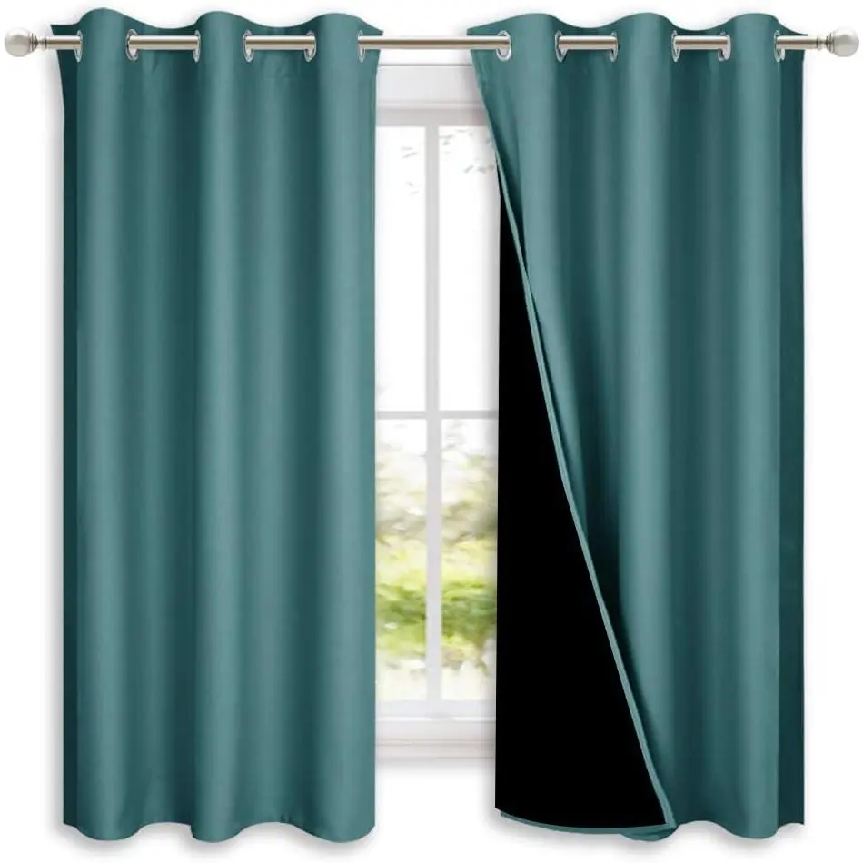 NICETOWN Thermal Lined 2-Layer Window Drapes, Modern Farmhouse Style, 2 Panels for Bedroom Use, Energy Efficient Full Blackout Curtains with Smooth Texture, Two Panels