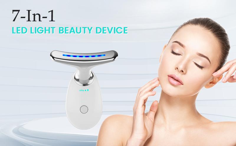 Cotsoco 7 Color Facial Massager Tool, Facial and Neck Massager with 7 LED Light, Skin Care Device, Suitable for Neck Facial Leg, Gift for Women Mother
