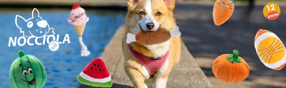 Nocciola 12PCS Dog Squeaky Toys with Takeout Bag, Cute Plush Small Dog Toys for Small Medium Large Dogs, Dog Chew Toys for Aggressive Chewer, Dog Birthday Gifts #backtoschool #sohochic