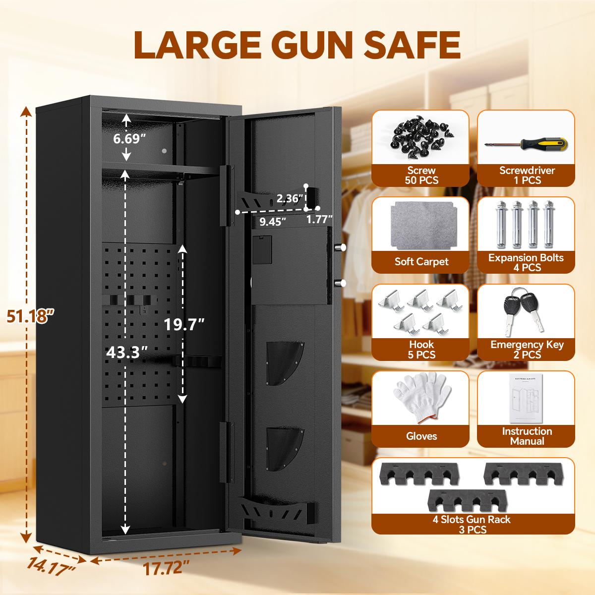 ACTIGER Digital Home Gun Safe Cabinet: Quick Access Security Box for Rifles and Pistols with Alarm & Reaction Lock - Large Easy Setup Storage for Home Office Closet - Ideal Security Gift for Men/Family