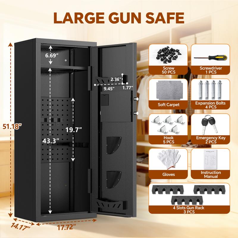 RXDSAFE Digital Home Gun Safe Cabinet: Quick Access Security Box for Rifles and Pistols with Alarm & Reaction Lock - Large Unassembled Storage for Home Office Closet - Ideal Security Gift for Men/Family