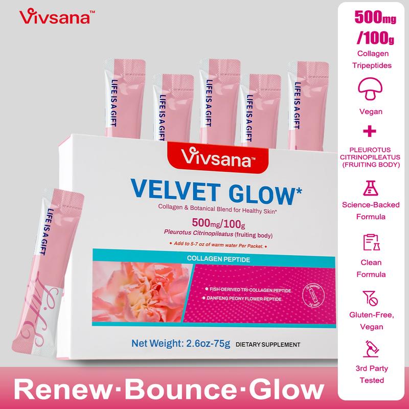 Vivsana Velvet Glow AKG - Collagen Renewal Drink AKG Collagen Tripeptide for Youthful Skin Radiance & Firmness 28-Day Visible Improvements Vivsana Velvet Glow AKG - Collagen Renewal Drink AKG Collagen Tripeptide for Youthful Skin Radiance & Firmness 28-Day Visible Improvements