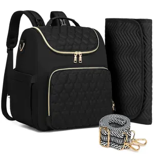 Large-Capacity Diaper Bag Backpack with Built-In Changing Mat & Stroller Straps Oxford Fabric Mommy Bag for Baby Essentials Multiple Pockets Travel Friendly