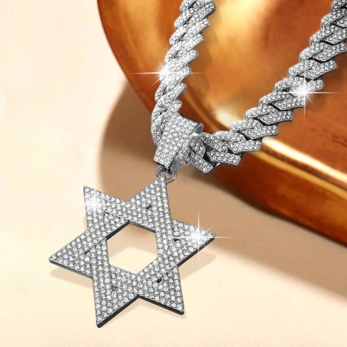 Six Pointed Star Necklace for Men Shiny Cubic Zirconia Accessories