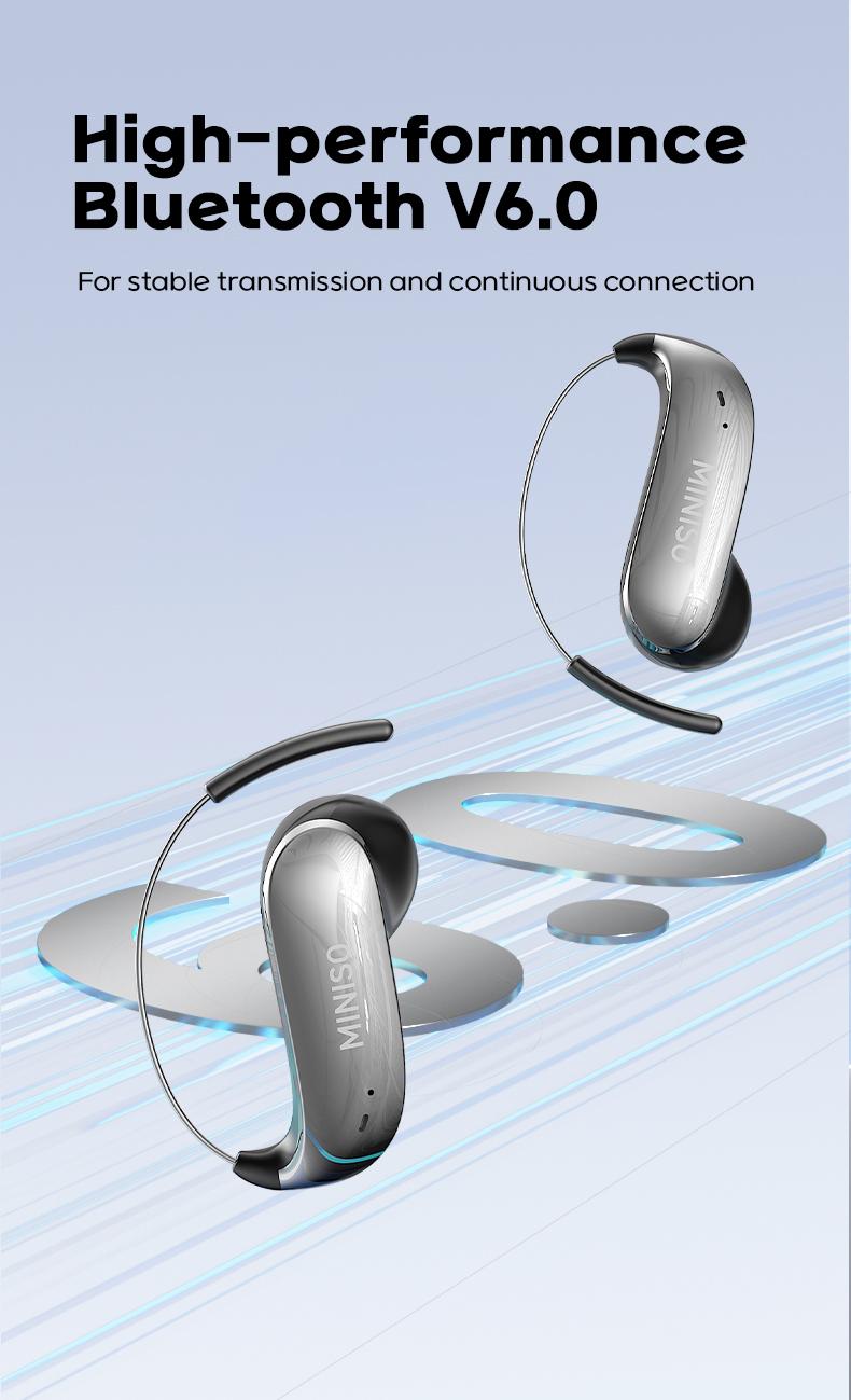 MINISO MS210 Ear Buds - Bluetooth Headphones with Zero‑Gravity Titanium Ear‑Hook Design, Noise Isolation, 145H Playtime Wireless Earbuds Headset Bluetooth 6.0, IPX5 Waterproof & Sweatproof, Ideal for Travel & Electronic Gifts for Men and Women