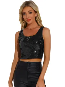 INSPIRE CHIC Metallic Sequin Crop Top Sparkle Glitter Sleeveless Party Club Tank Top