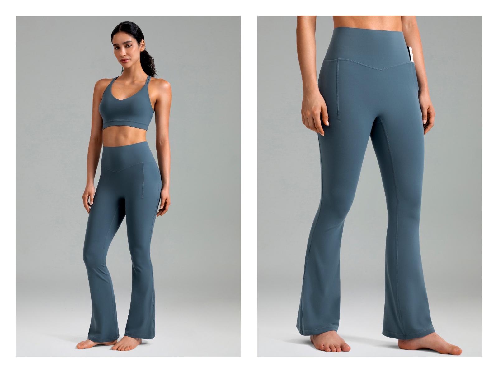 Colorfulkoala Women's No Front Seam 29.5" Side Pocket High-Waisted Mini Flare Pants Seamless Front Dreamlux Fabric Yoga Casual Wear