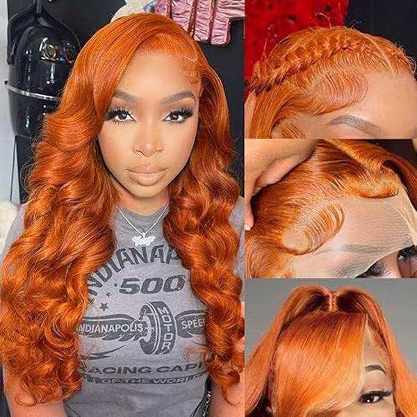 13x6 HD Transparent Orange Ginger Body Wave Human Hair Wigs  display picture 2