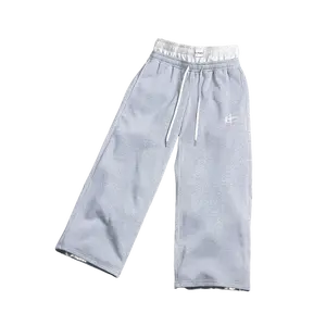 Fashion fake two-piece double waisted pants set with double-layer design soft, smooth, flowy casual pants wear-resistant, lightweight casual sport pants; minimalist streetwear style with durable, abrasion-resistant stretchy fabric