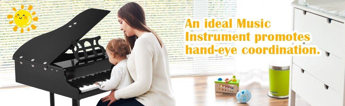 Costzon Classical Kids Piano, 30 Keys Wood Toy Grand Piano with Music Stand and Bench, Mini Musical Toy for Child, Ideal for Children's Room, Toy Room,Christmas Festival Gift Black Friday Cyber Monday