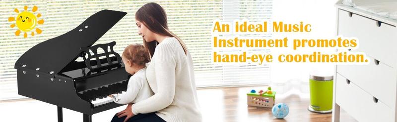 Costzon Classical Kids Piano, 30 Keys Wood Toy Grand Piano with Music Stand and Bench, Mini Musical Toy for Child, Ideal for Children's Room, Toy Room,Christmas Festival Gift Black Friday Cyber Monday