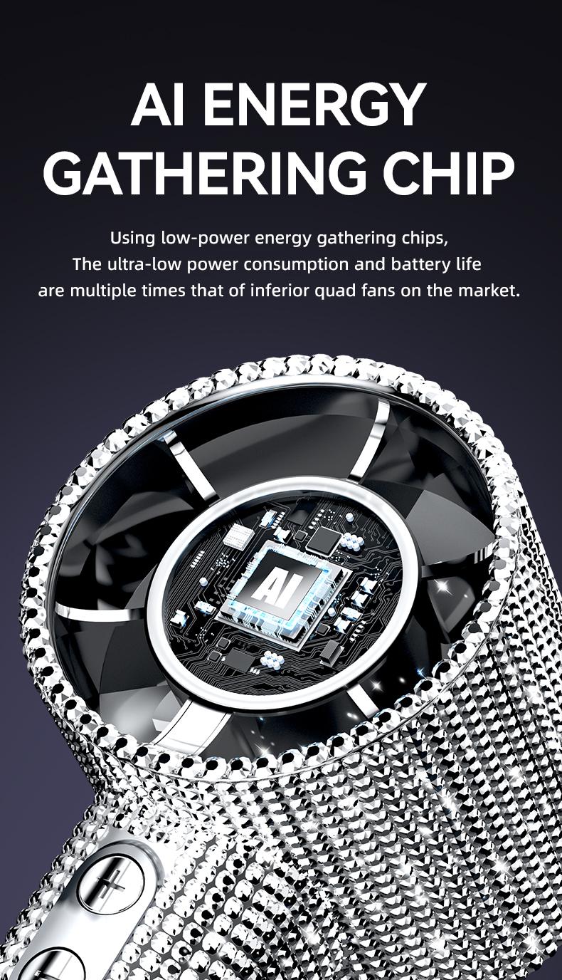 Portable Handheld Turbo Fan - Fashion Full Diamond Rechargeable Personal Battery Operated Mini Small Pocket Mini Fan for Travel/Outdoor/Vacation/Beach/Outdoor Activities