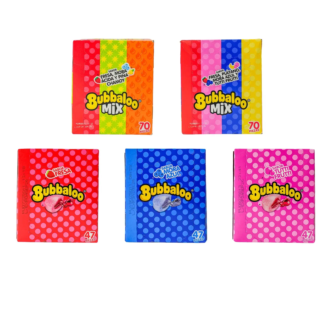Bubbaloo Chewing Gum - 5 Flavors Chewy Soft Fruity Snack with Liquid-Filled Center for Gum Lovers