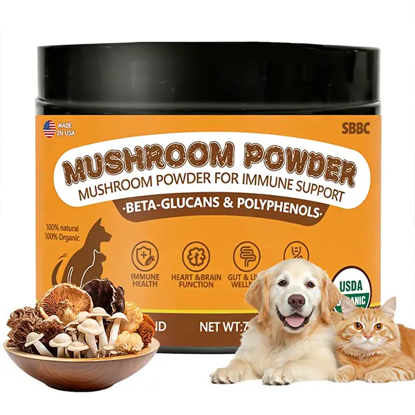 Beef Flavor Pet Mushroom Powder (Agaricus Bisporus, Inulin) for Dogs & Cats (All Ages/All Life Stages, 24 Months Shelf Life) - Immune Support, Antibody Boost, Anti-Aging, Respiratory, Digestive & Cellular Health, Lump Relief Supplement