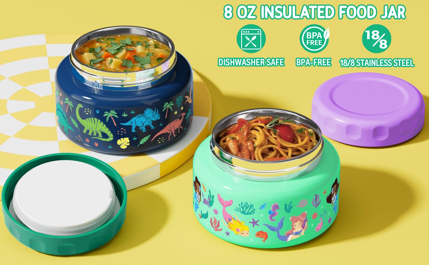 Fimibuke Bento Lunch Box , 3-4 Compartment 60OZ Toddler Lunch Box Container with Leakproof 8OZ Insulated Food Jar, Sauce Jar, Utensil for School, BPA-Free Dishwasher Safe,Funny Patterns,Back to school gift