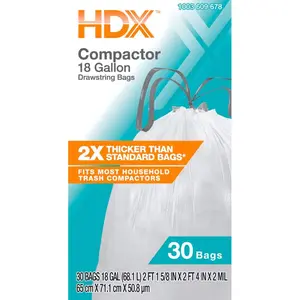 HDX 18 Gal. White Extra Tall Kitchen Drawstring Bags with 20% PCR (30-Count)