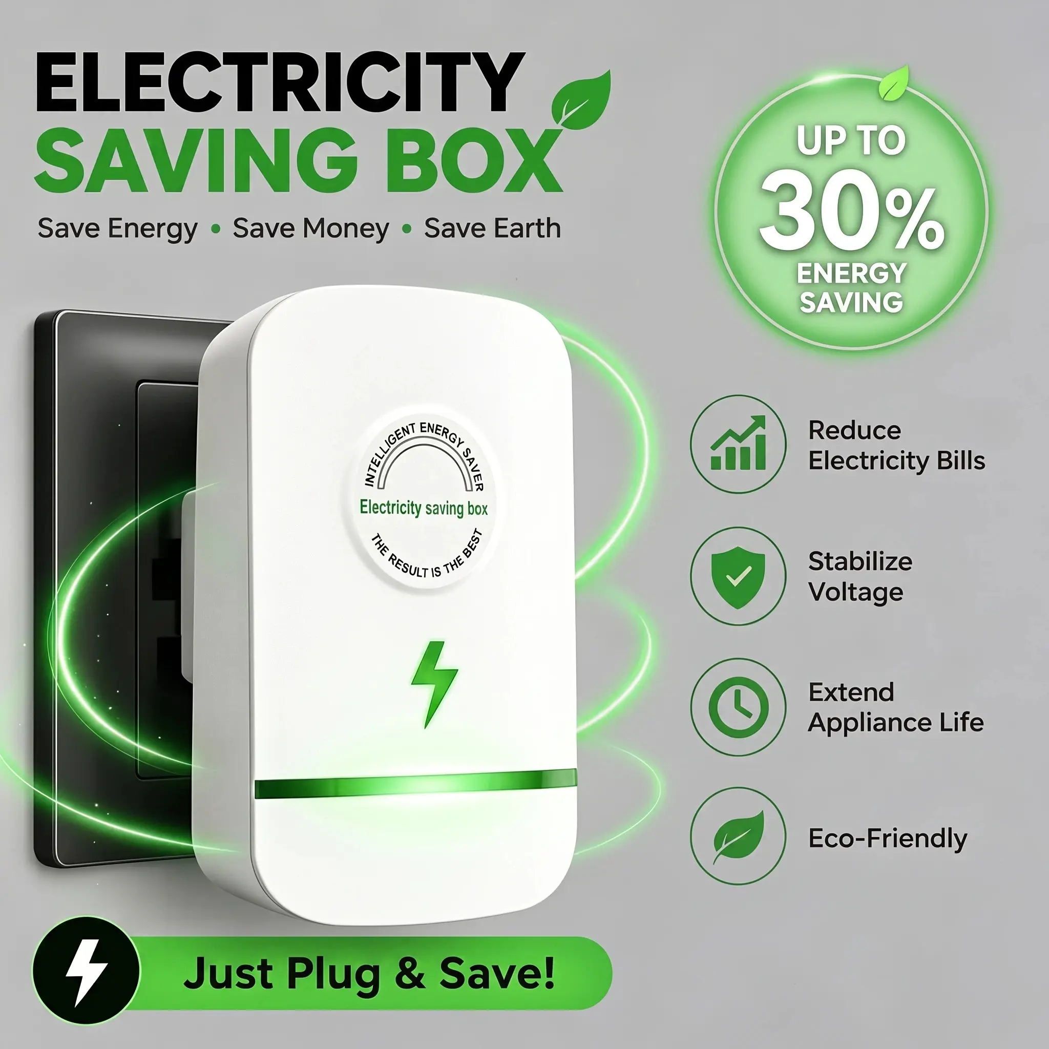 1/2/4PCS 2026 Updated Smart Energy Saver Plug - 90v-250v AC Power Factor Corrector, Voltage Stabilizer, Surge Protector, Fireproof ABS Flame Retardant Box for Household Users, Inductive Apps, Home Refrigerator & Office Equipment Parts (Power Opti)