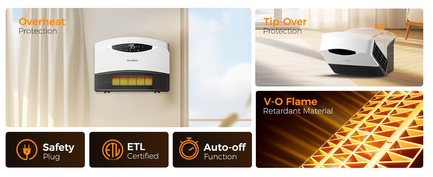 GiveBest Electric Wall Heater with WiFi and Remote Control, Floor or Wall Mounted Heater, Large Room Coverage, 3 Heating Modes, 1500W Fast Heating Space with Thermostat for Indoor Room Use