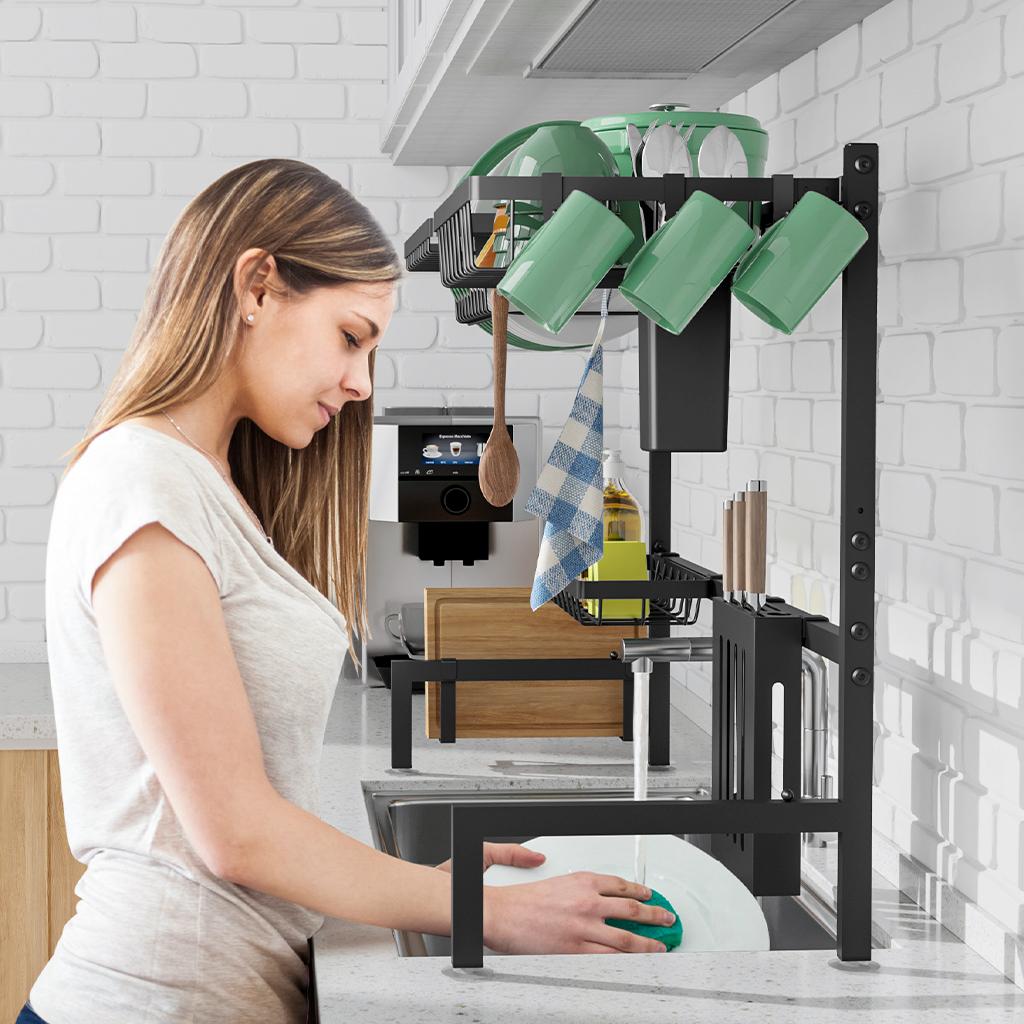 Dish Drying Rack for Kitchen Counter Large Capacity Sink Organizer with Cutlery Holder Easy Clean, Modern Home Essential