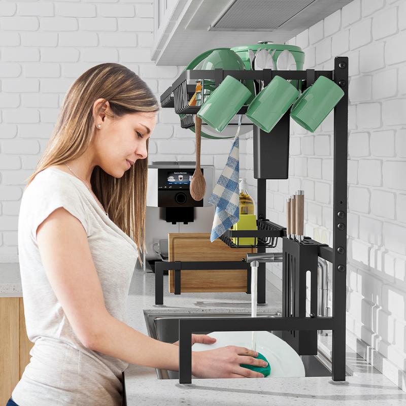 Dish Drying Rack for Kitchen Counter Large Capacity Sink Organizer with Cutlery Holder Easy Clean, Modern Home Essential