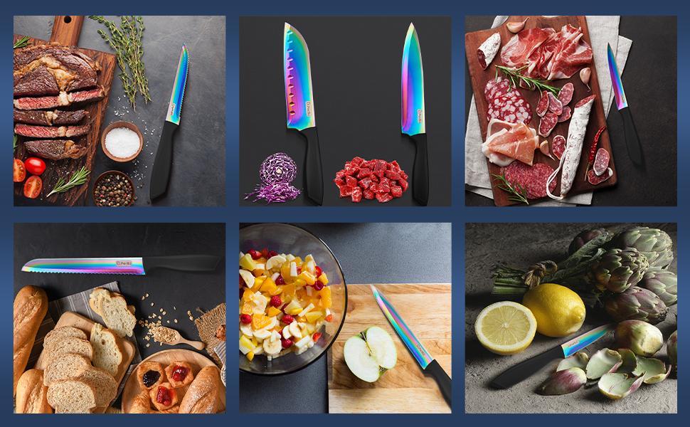 Ceramic Knife Set, D.Perlla 16 Pieces Kitchen Knife Set with Acrylic Stand, High Carbon Stainless Steel, BO Oxidation Knife Block Set, No Rust, Non Slip Handle, Sharp Cover Blade Stylish