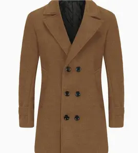 Men's Mid-Length Double-Breasted Woolen Overcoat