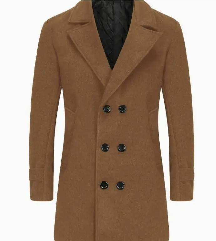 Men's Mid-Length Double-Breasted Woolen Overcoat