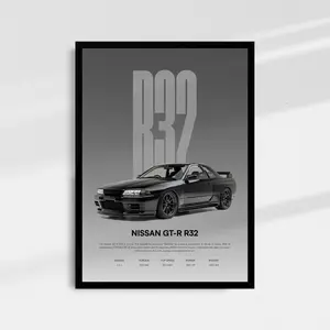 R32 GTR Poster JDM Sports Car Wall Art Japanese Performance Car Print Racing Car Poster Modern Automotive Decor Man Cave Garage Wall Decor Gift for Car Enthusiasts