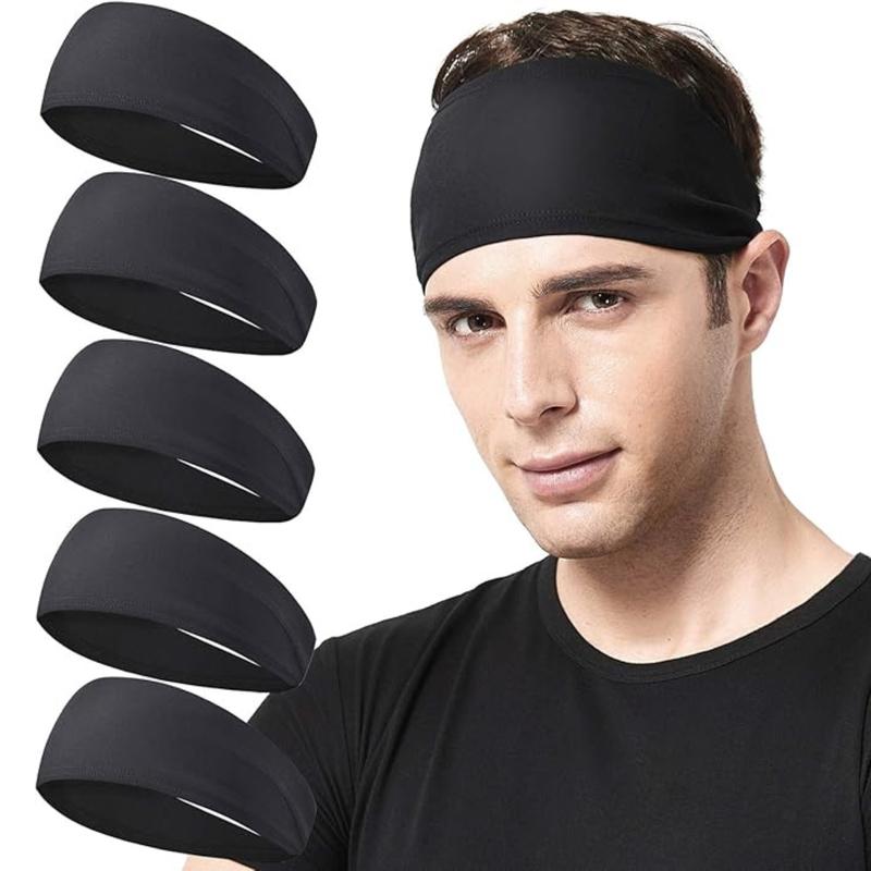 Mens Running Headband,5Pack,Mens Sweatband Sports Headband for Running,Cycling,Basketball,Yoga,Fitness Workout Stretchy Unisex Hairband