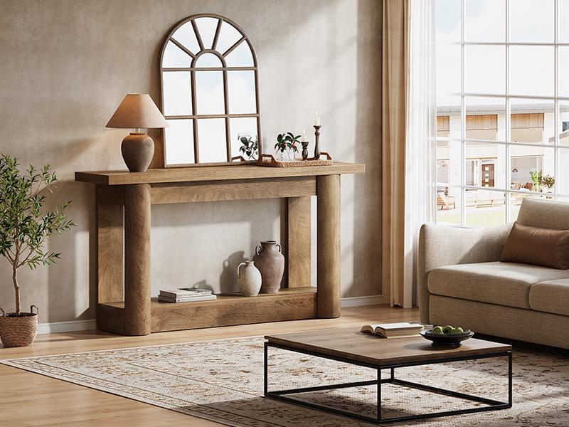 LITTLE TREE 63-Inch Farmhouse Console Table, Narrow Long Sofa Table Behind The Couch, 2-Tier Storage Entryway Furniture for Hallway, Entrance, Living Room