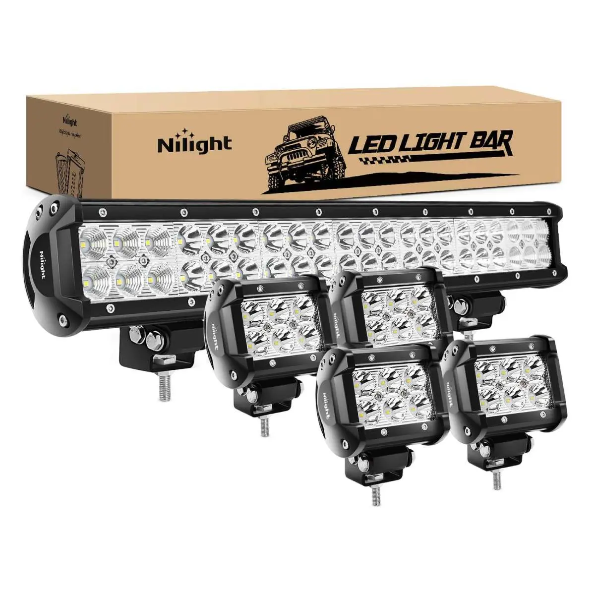 Nilight High-Power 20in 126W Spot-Flood Combo LED Lightbar with 4PCS 4in 18W Spot LED Pod Fog Lights, Bright Illumination Off-Road Truck Accessories, Car Accessories for Off-Road Vehicles, Auto Parts Accessories