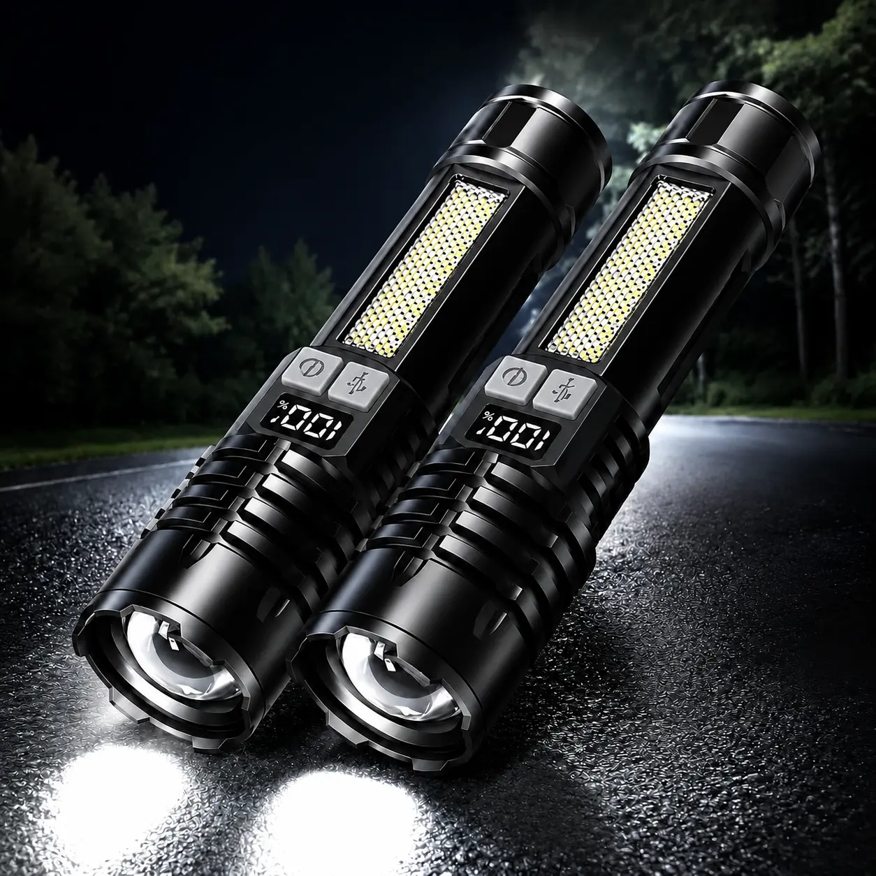 Rechargeable High-Brightness Multi-Light Torch Lights, 2/1-Pack Modern Dimmable LED Flashlights with 5 Modes, Zoomable LCD Digital Display, Durable ABS Handheld Design, Ideal for Camping, Emergency Use, Dimmable Torch Lights