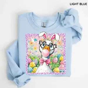 Preppy Easter Goose Coquette Bunny Goose Sweatshirt & Tshirt, Pink Bubblegum Goose shirt, Heart Glasses Easter shirt, Floral Easter, Trendy Easter