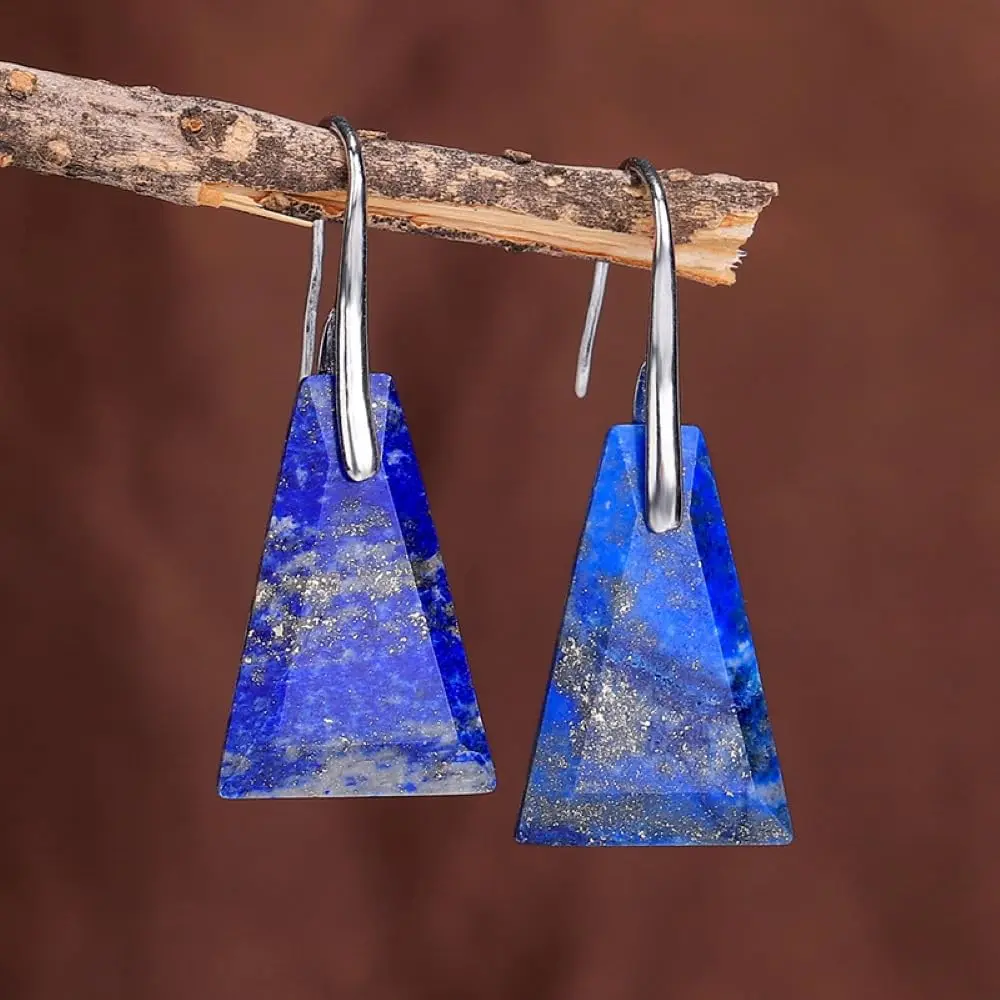 Natural Intense Blue Lapis Lazuli Drop Dangle Earrings - Semiprecious Blue Gemstone Jewelry, Natural Stones Statement Earrings for Healing, Protection, Chic Fashion Gift, Blue Gemstone Earrings, Natural Stones Earrings