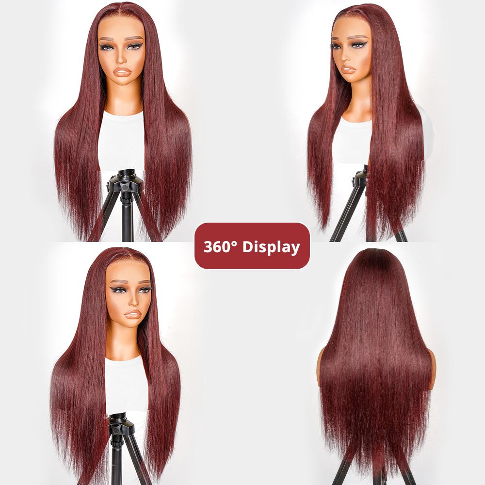 [Spring Musts] Wiggins Hair Cherry Cola Red Color Glueless Human Hair Wigs Straight Wig 5x7 Lace Closure Human Hair Pre Cut Pre Plucked Ready to Go Glueless Wigs WeeklyDeals #SpringStatements