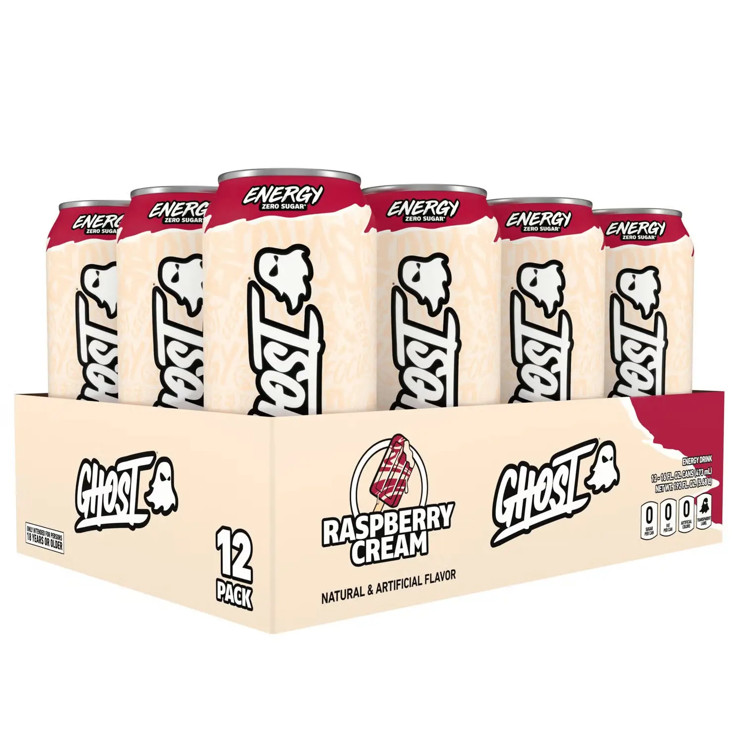 Ghost Energy Drink, 12-Pack 16oz Cans, 200mg Natural Caffeine, B-Vitamins