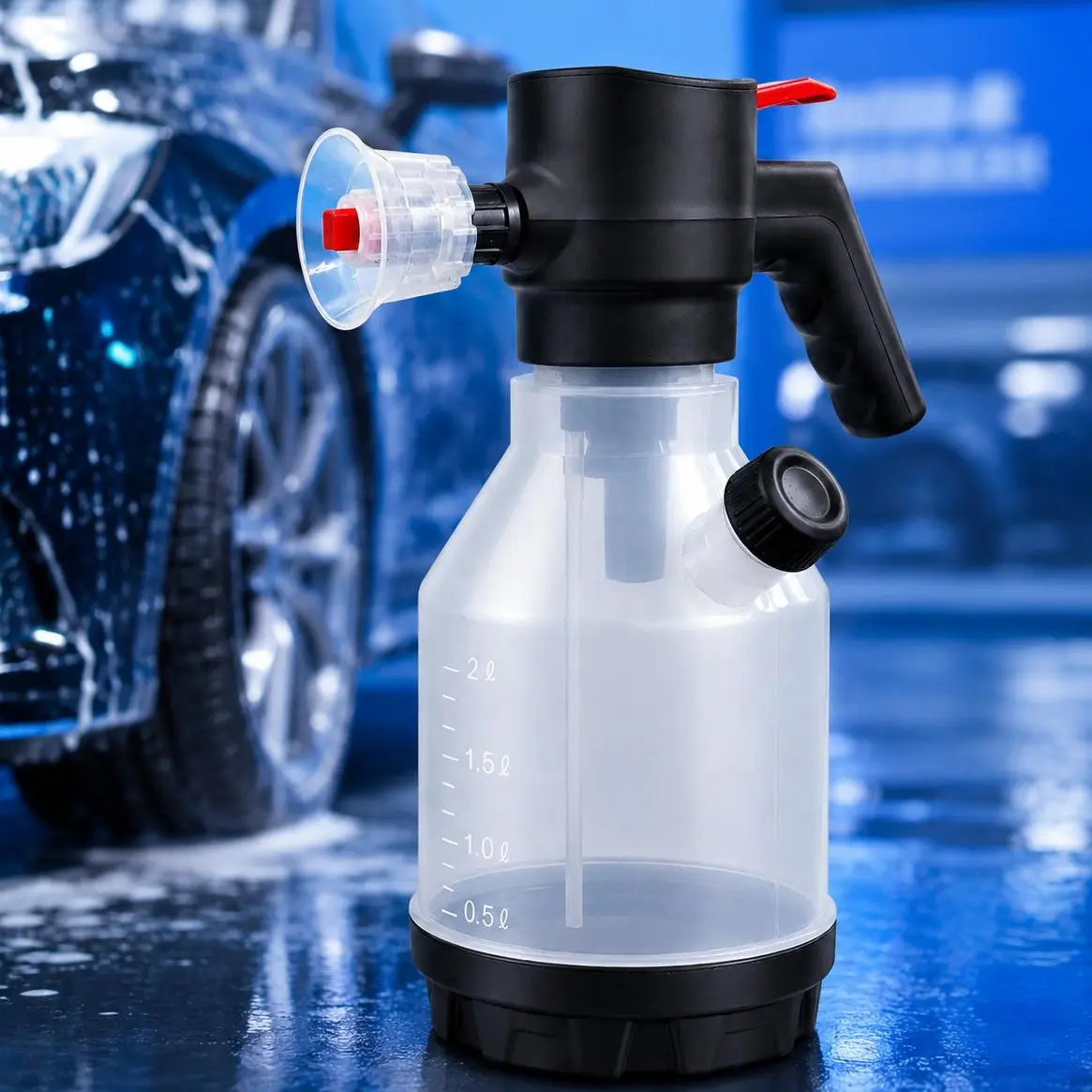 Shelid 2L Plastic Body Cordless Electric Snow Foam Sprayer for Car Wash, Rechargeable Auto Detailing Tool with Type-C Charging, 1-Press Powerful Spray for Vehicle Exterior Cleaning
